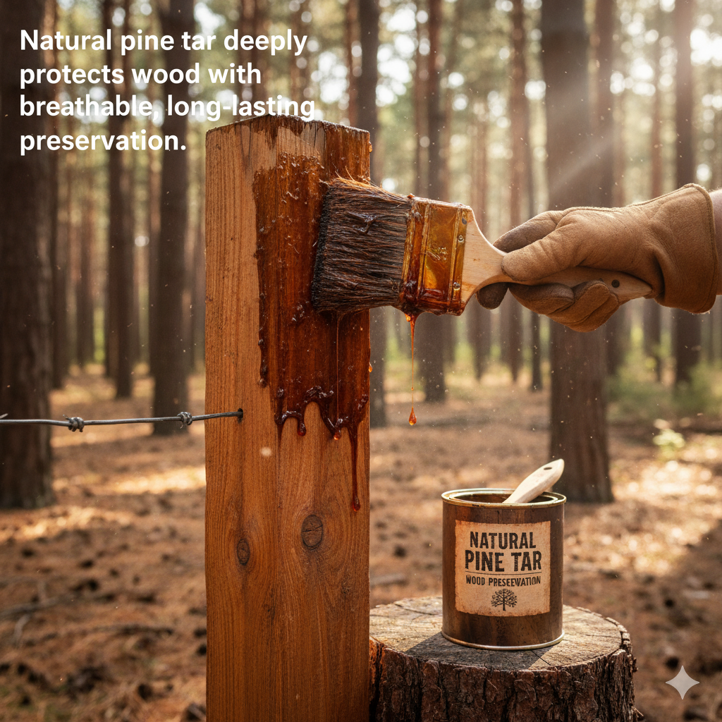 natural pine tar deeply protects wood